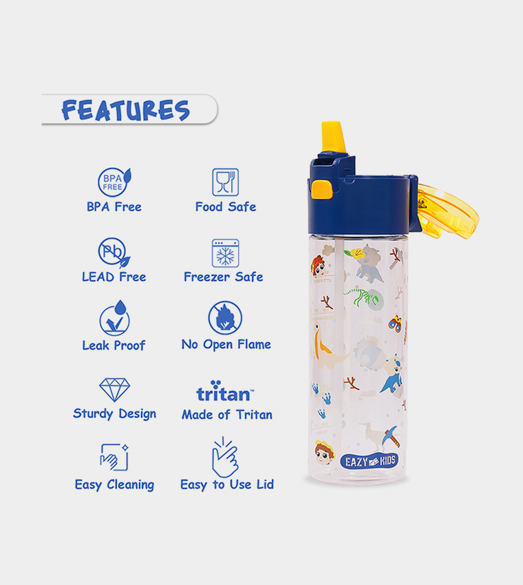 T Rex Printed Tritan Water Bottle with Snack Box, 450ml