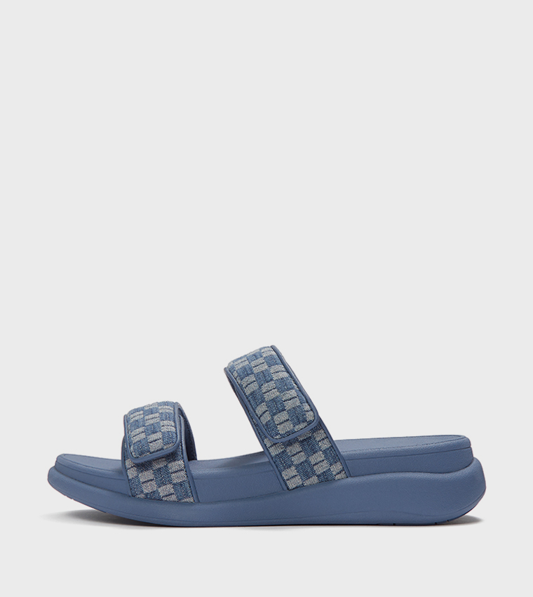 F-MODE Checkerboard Denim Comfort Sandals