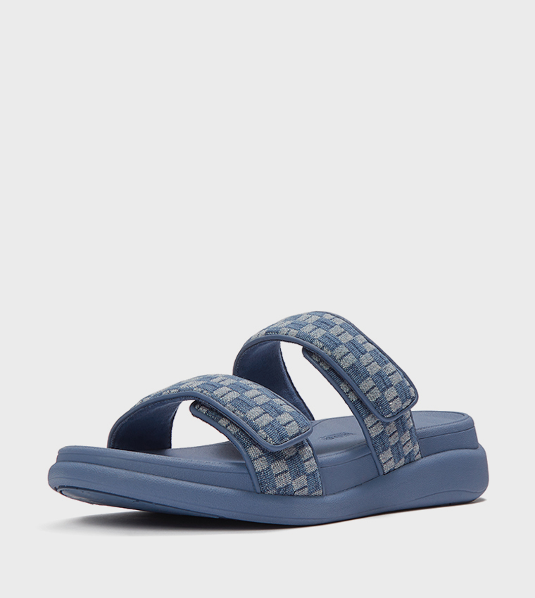 F-MODE Checkerboard Denim Comfort Sandals
