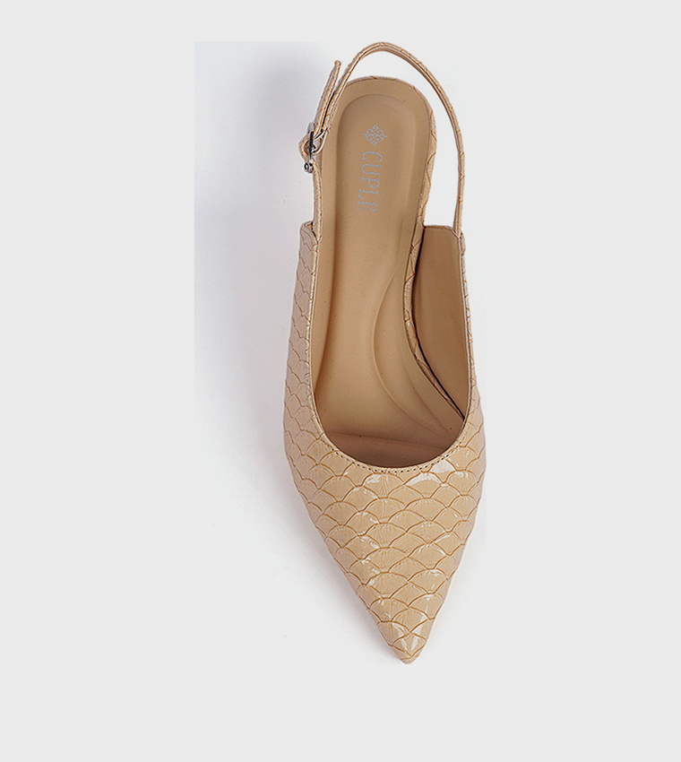 Textured Pointed Toe Slingback Pumps