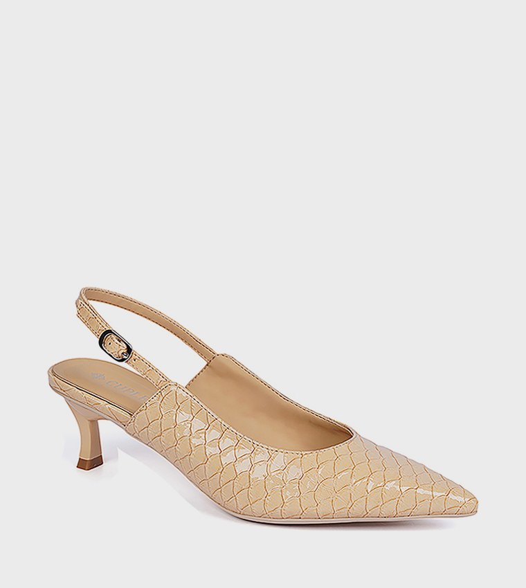 Textured Pointed Toe Slingback Pumps