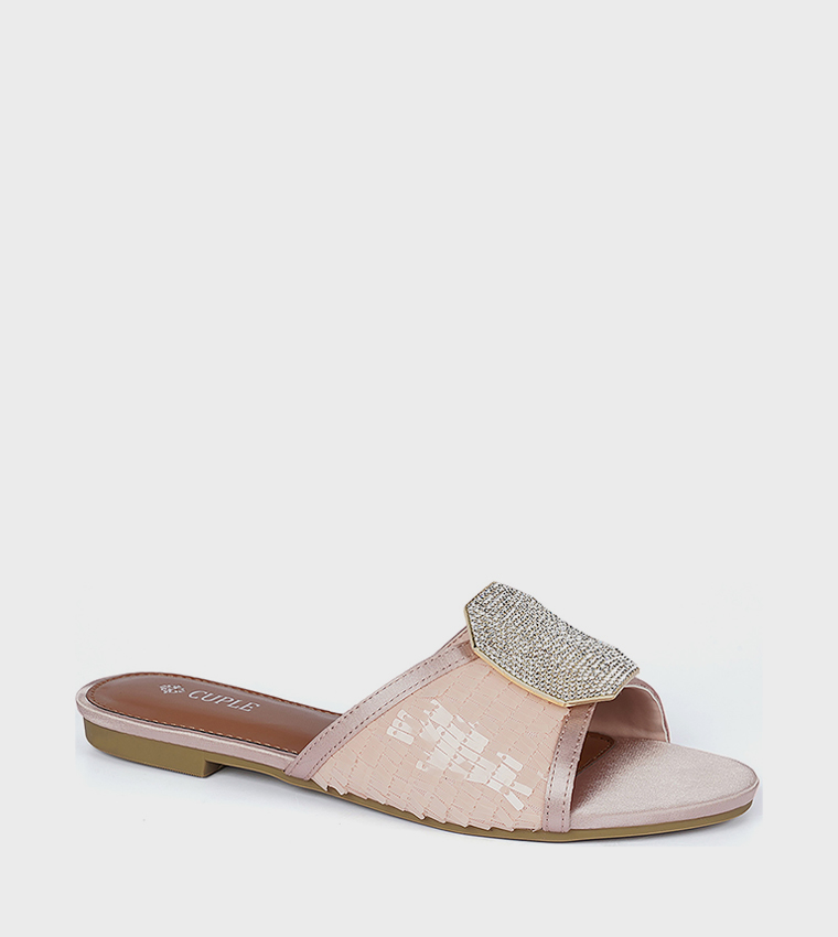 Embellished Open Toe Flat Sandals