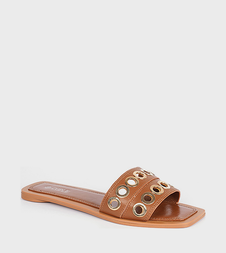 Eyelet Open Toe Flat Sandals