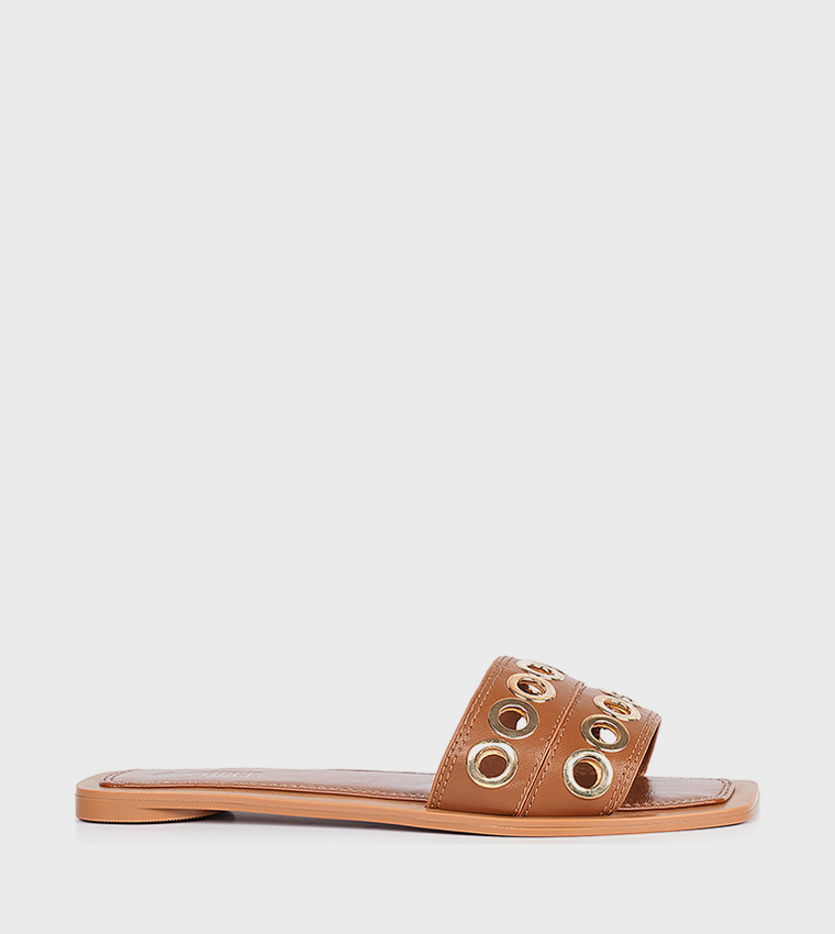 Eyelet Open Toe Flat Sandals