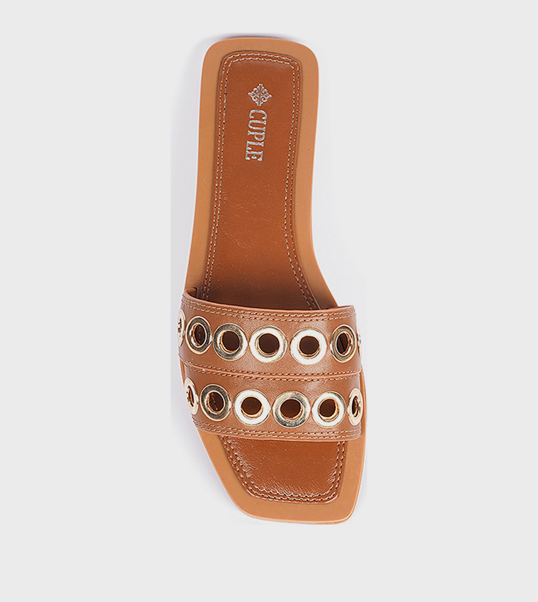 Eyelet Open Toe Flat Sandals