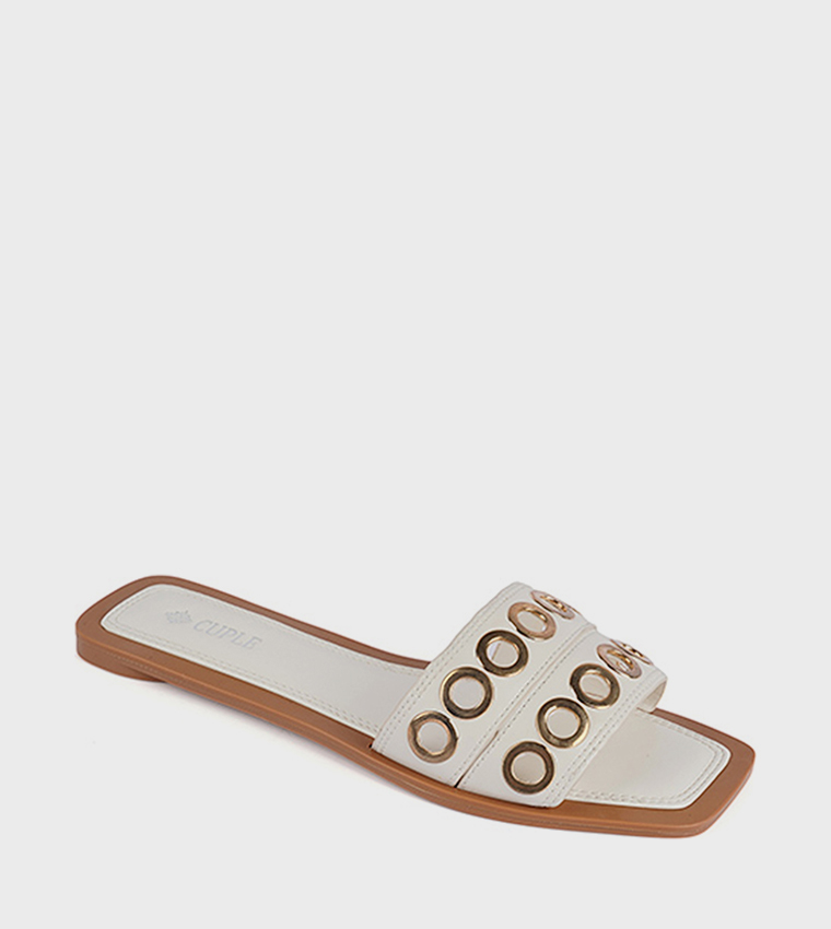 Eyelet Open Toe Flat Sandals