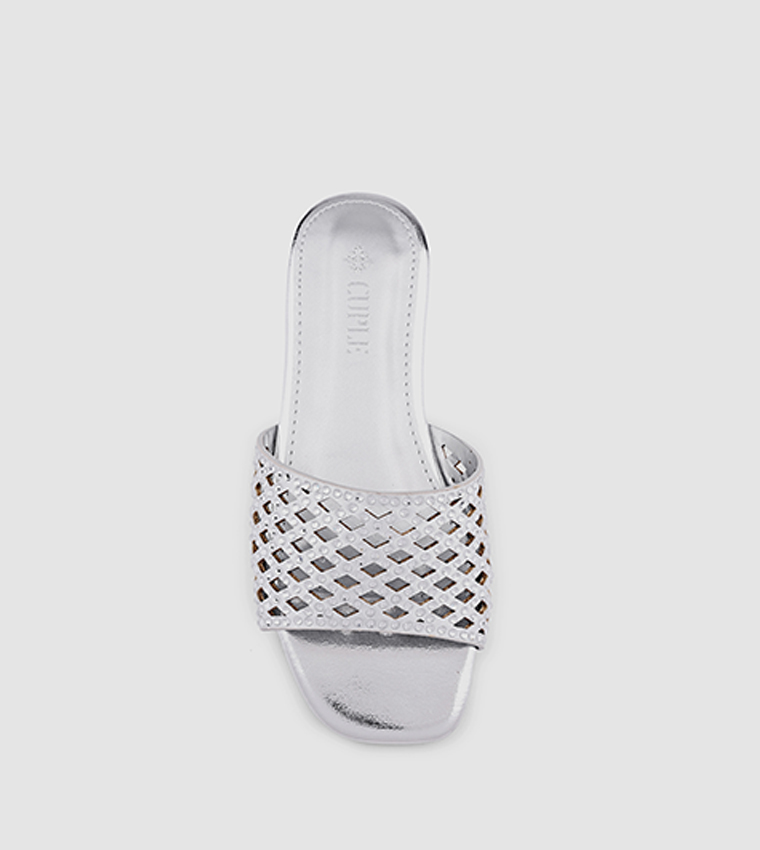 Laser Cut Open Toe Flat Sandals