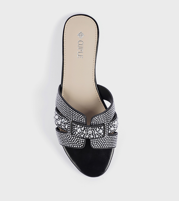 Embellished Open Toe Slide Sandals