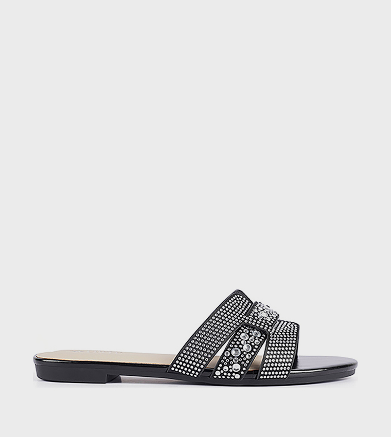 Embellished Open Toe Slide Sandals