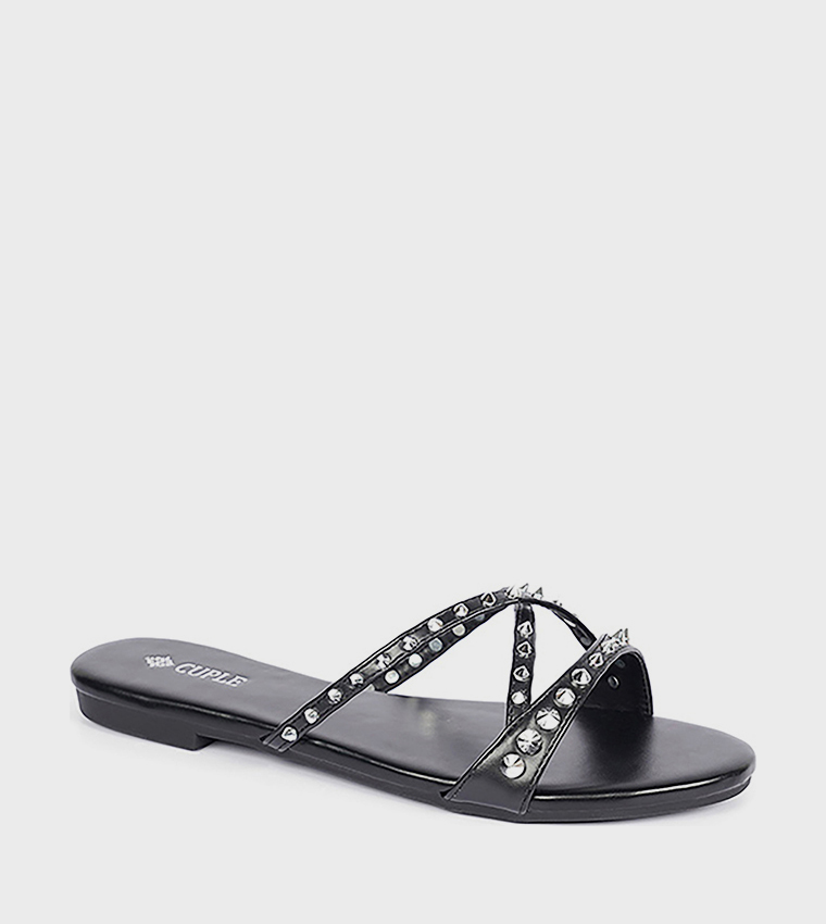 Studded Open Toe Flat Sandals