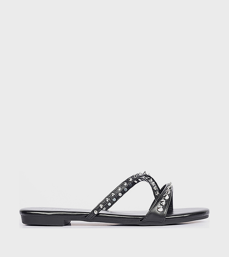 Studded Open Toe Flat Sandals