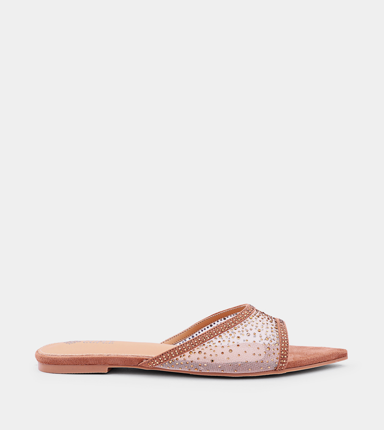 Embellished Peep Toe Flat Sandals