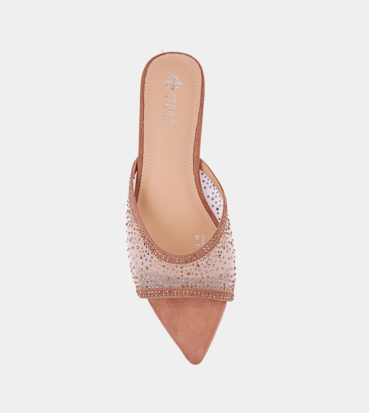 Embellished Peep Toe Flat Sandals
