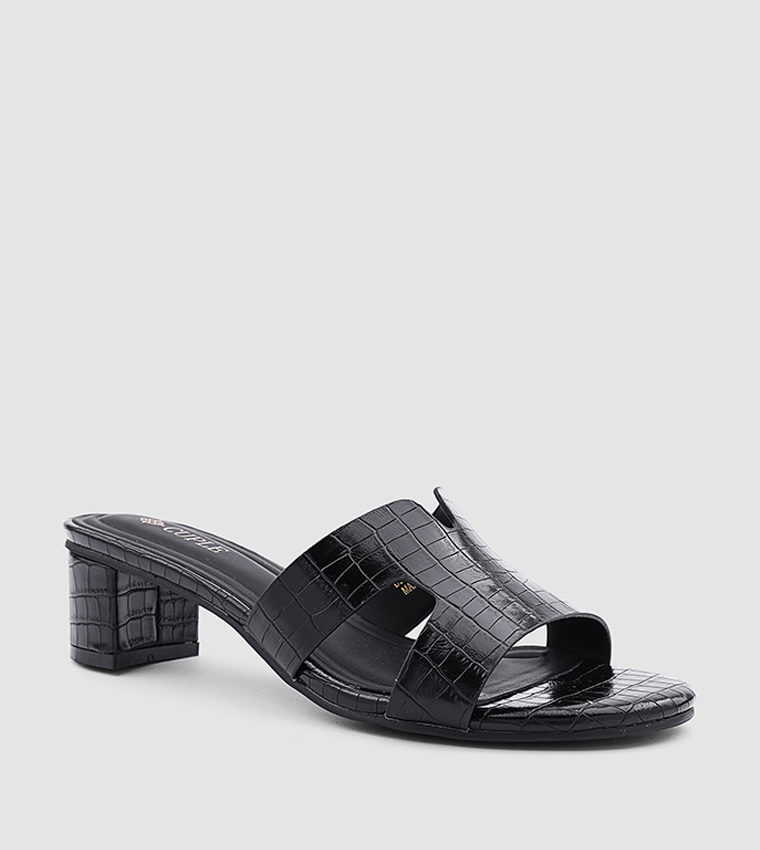Croc Textured Block Heel Sandals