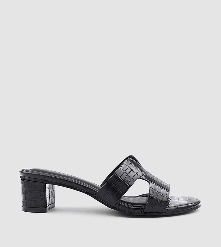 Croc Textured Block Heel Sandals