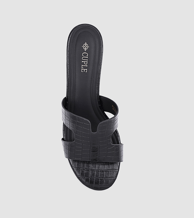 Croc Textured Block Heel Sandals