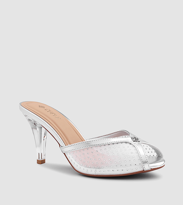 Embellished Mesh Heeled Sandals