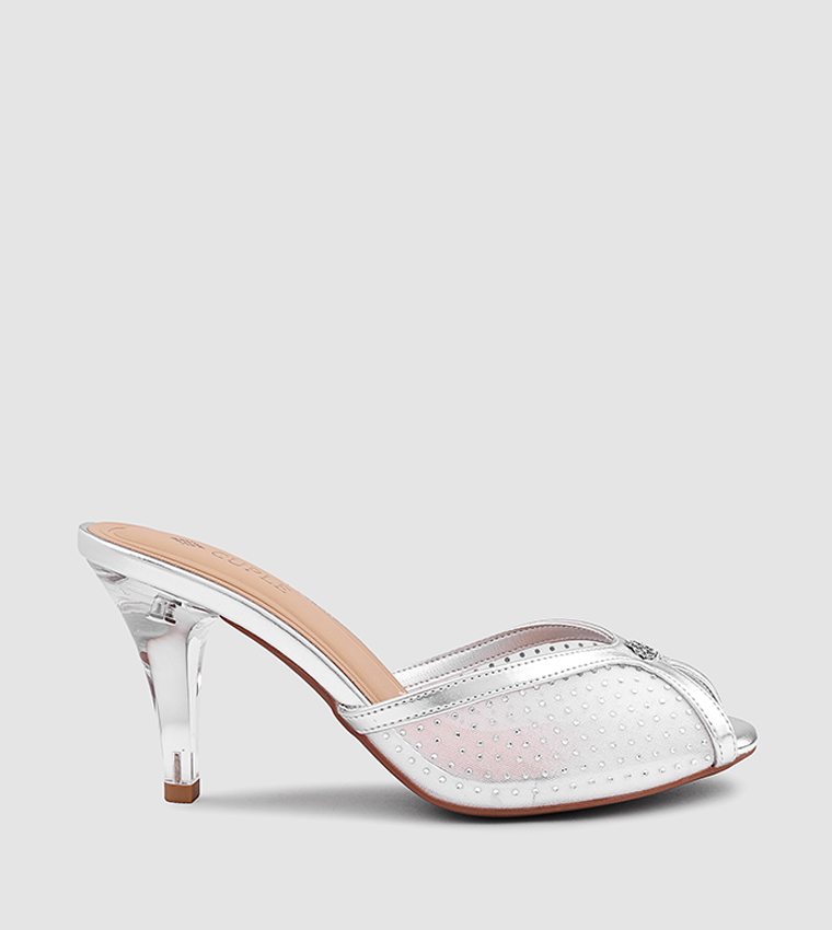 Embellished Mesh Heeled Sandals