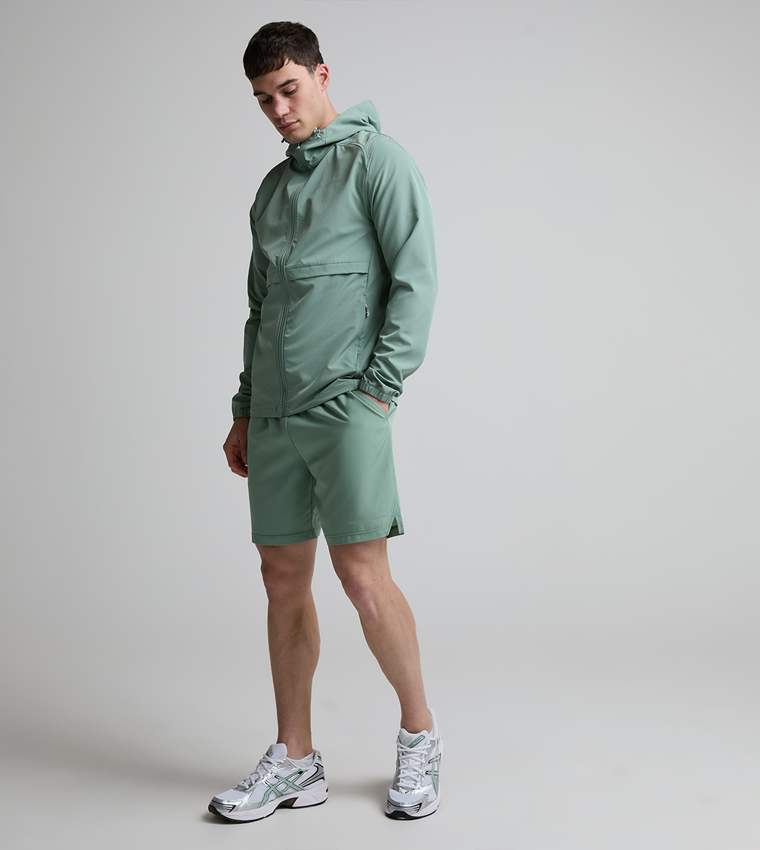 DISTANCE Solid Zip-Up Hooded Running Jacket