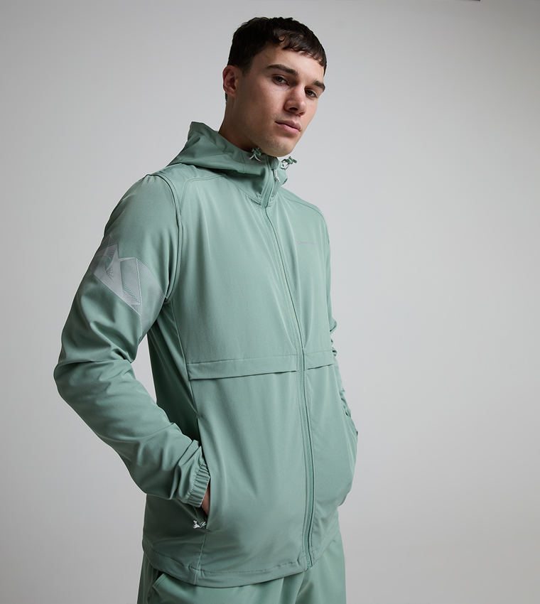 DISTANCE Solid Zip-Up Hooded Running Jacket