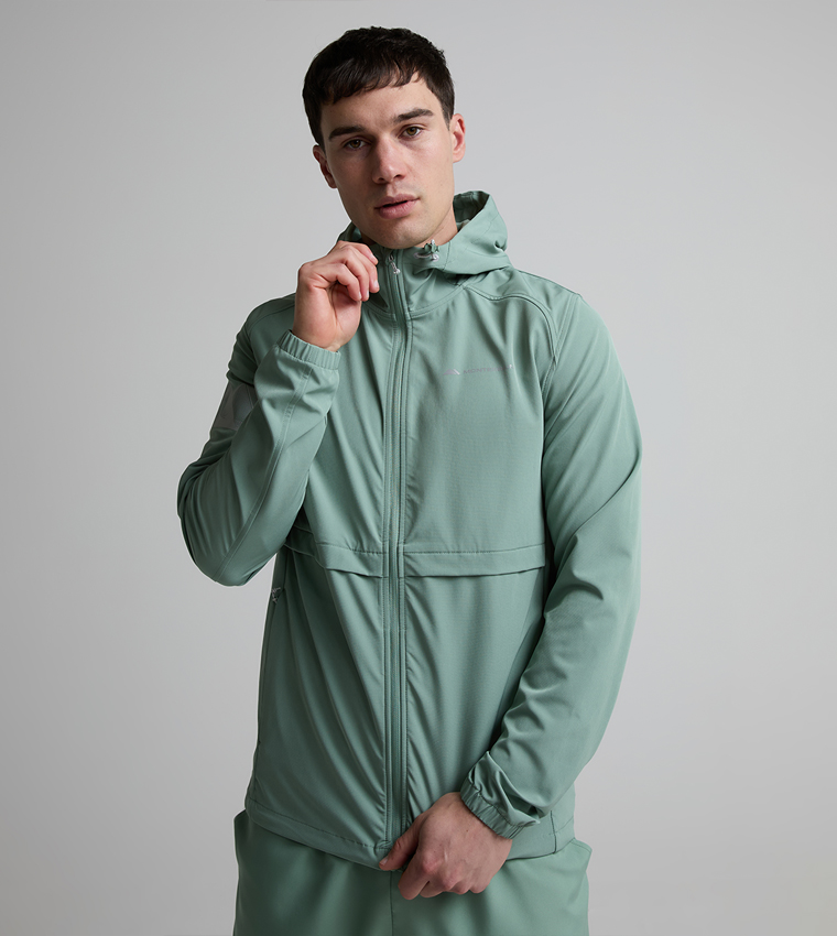 DISTANCE Solid Zip-Up Hooded Running Jacket