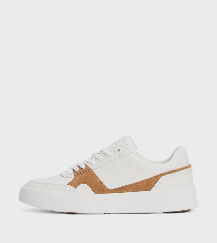 Leather Contrast Panel Court Shoes