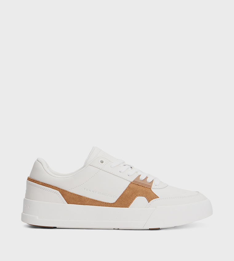 Leather Contrast Panel Court Shoes