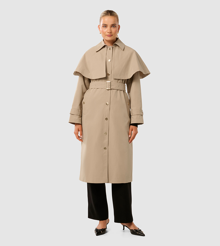 Buy Forever New FN PENELOPE Capelet Trench Coat In Beige