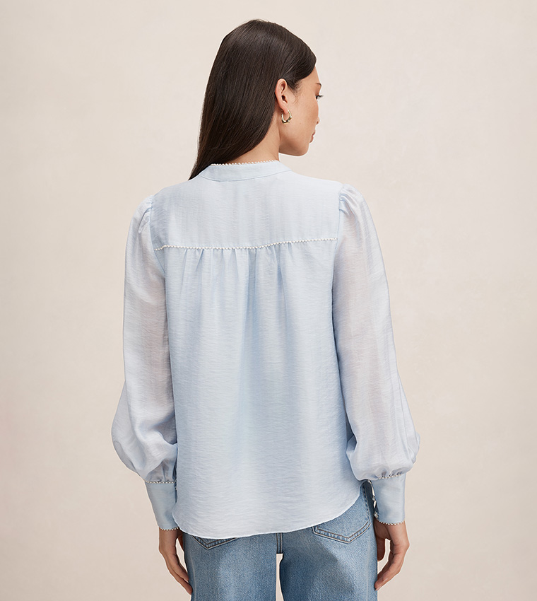 ANGELICA Pearl Detail Bishop Sleeves Top