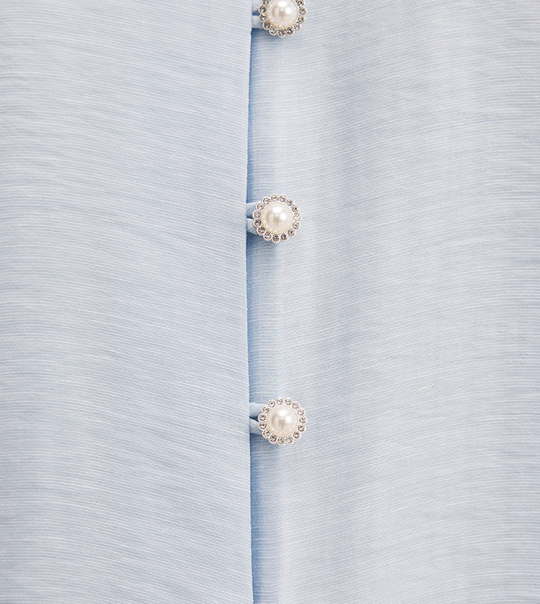 ANGELICA Pearl Detail Bishop Sleeves Top