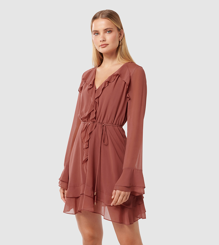 PIPER Ruffle Detail Long Sleeves Mini Dress