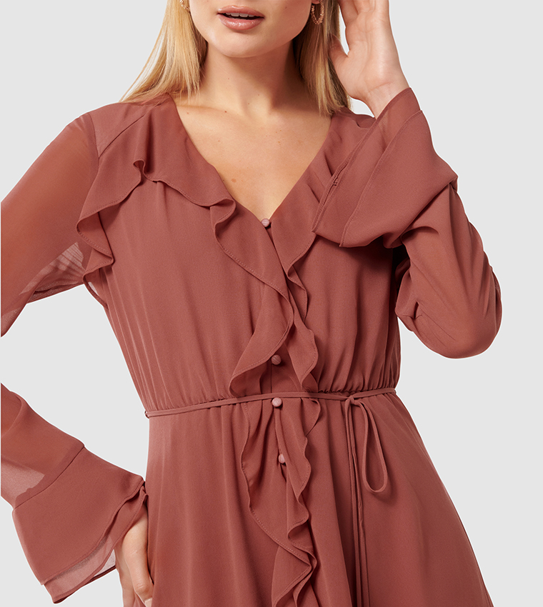 PIPER Ruffle Detail Long Sleeves Mini Dress