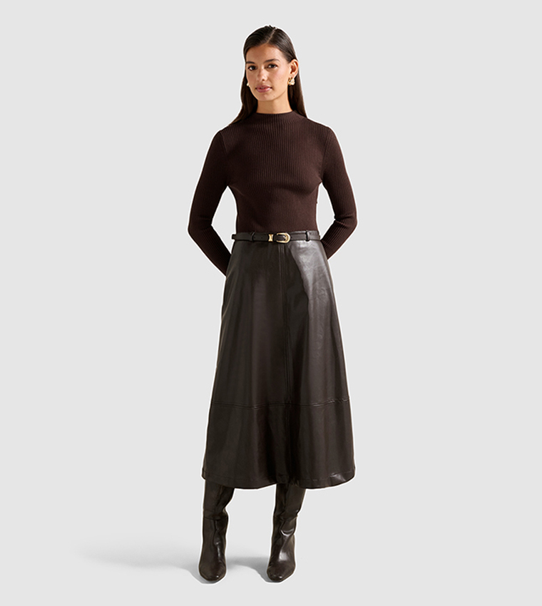 BROOKLYN PU A Line Midi Dress