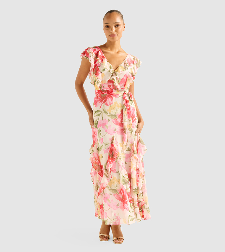 FN NAYA Printed Ruffle Maxi Dress