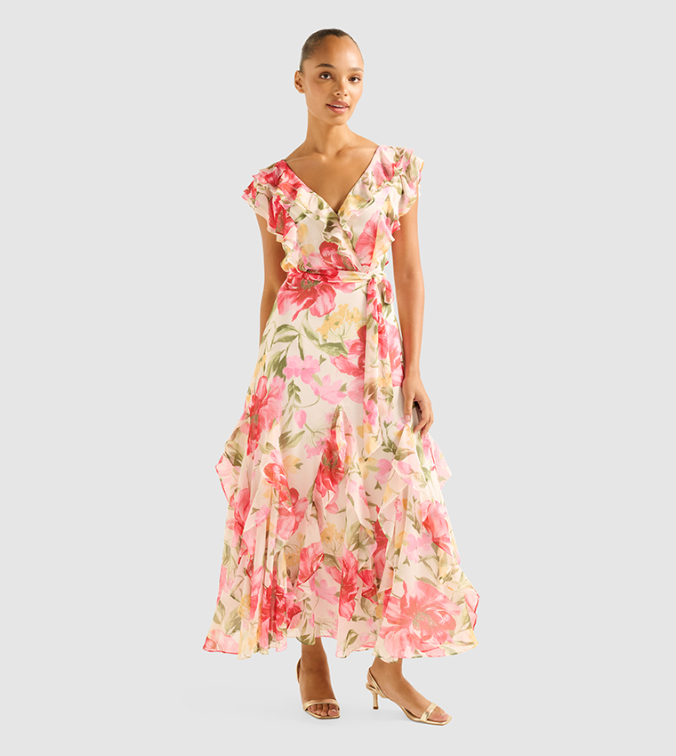 FN NAYA Printed Ruffle Maxi Dress