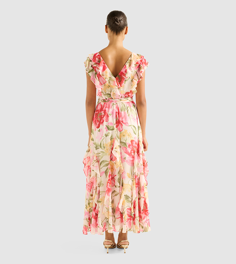 FN NAYA Printed Ruffle Maxi Dress