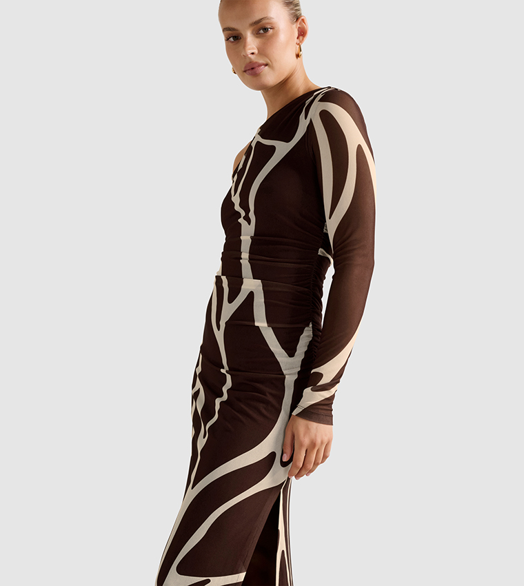 FN GEMMA Asymmetric Neck Midi Dress