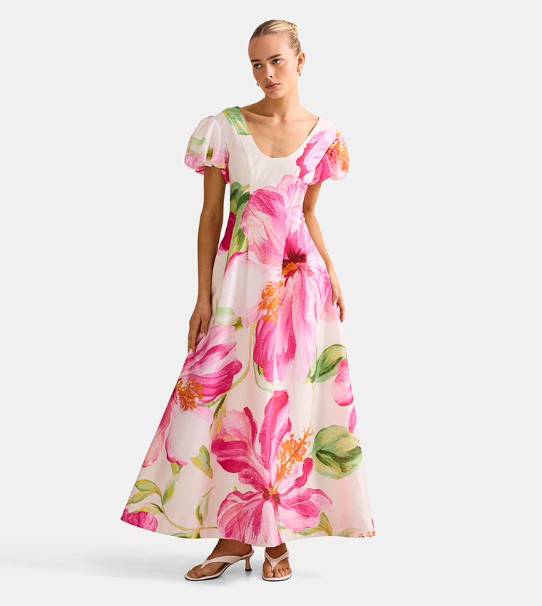 LILL Floral Scoop Neck Maxi Dress