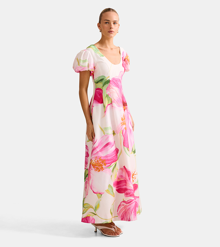 LILL Floral Scoop Neck Maxi Dress