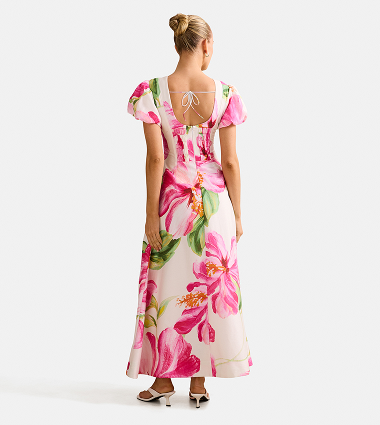 LILL Floral Scoop Neck Maxi Dress