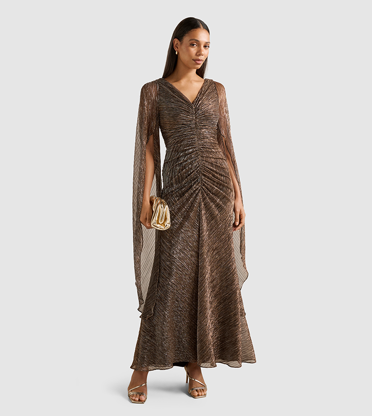 MONIQUE V-Neck Cape Sleeves Evening Dress