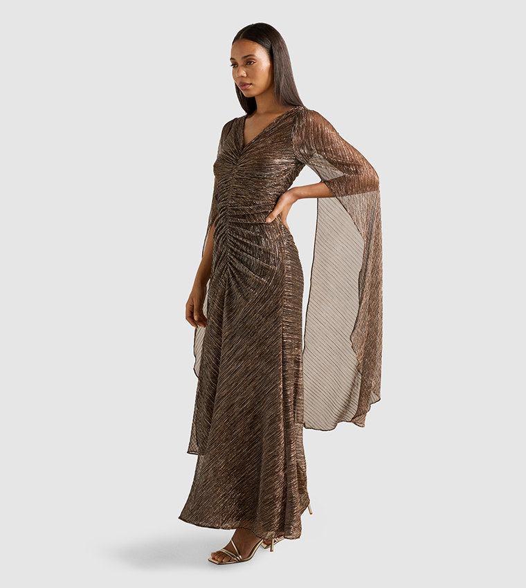 MONIQUE V-Neck Cape Sleeves Evening Dress