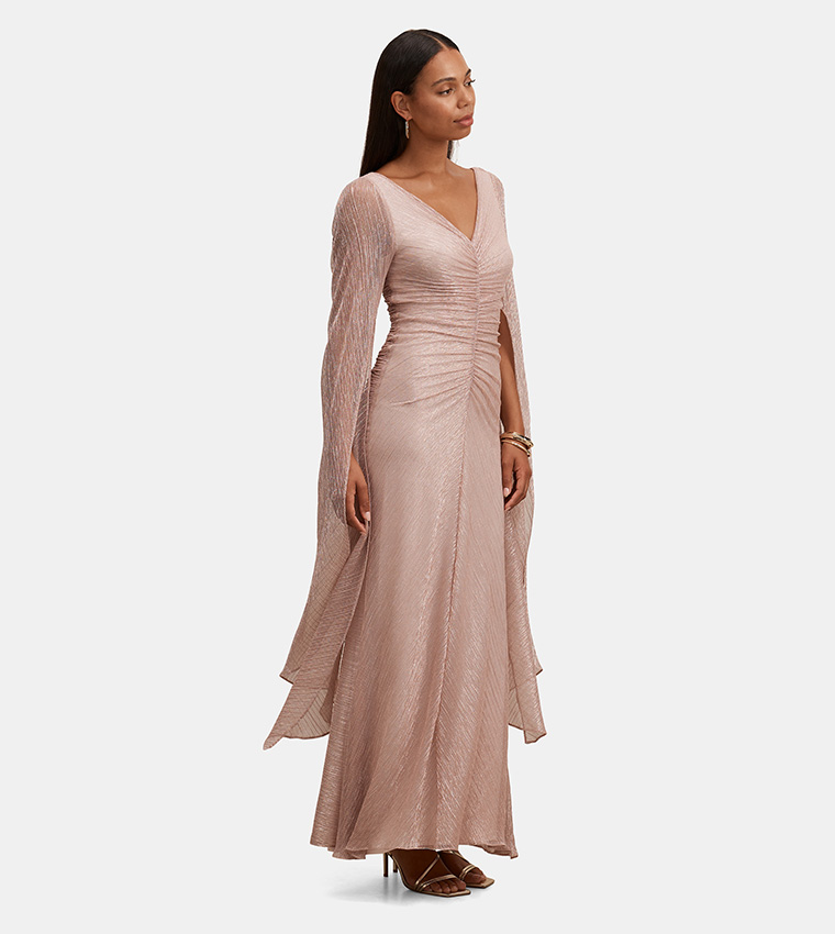 Buy Forever New FN MONIQUE V Neck Plisse Maxi Dress In Pink