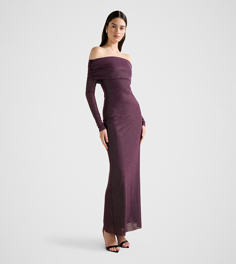 FN EFFIE Bardot Heatseal Maxi Dress