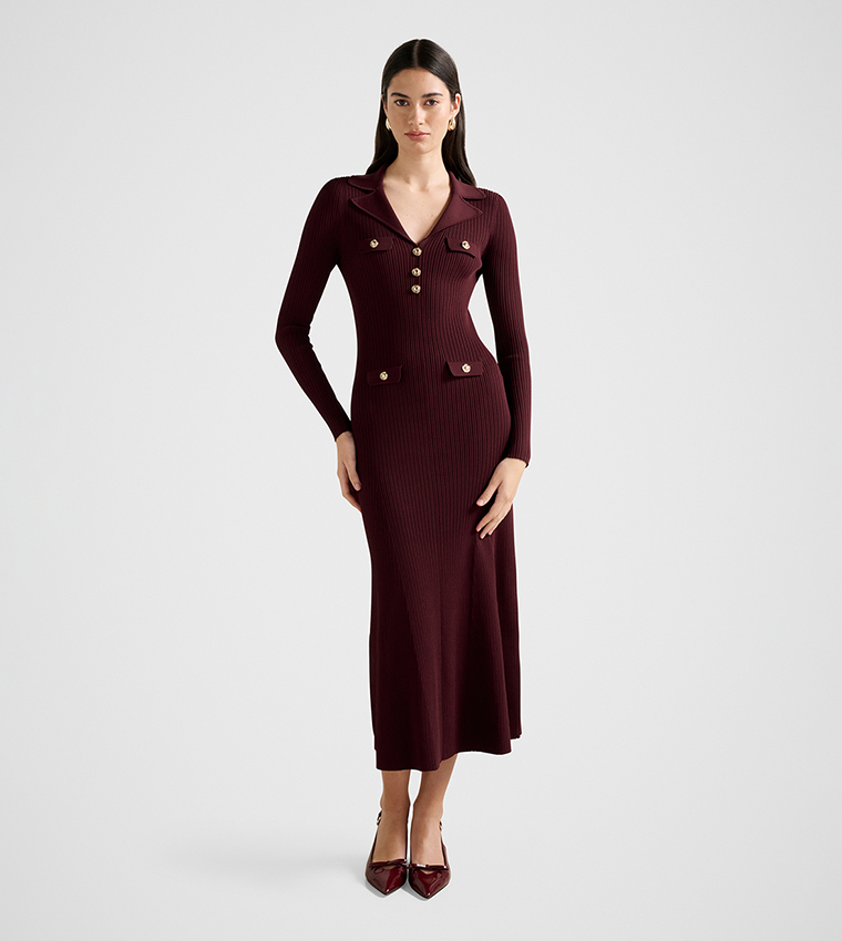 FN ALESSANDRA Ribbed Knit Midi Dress