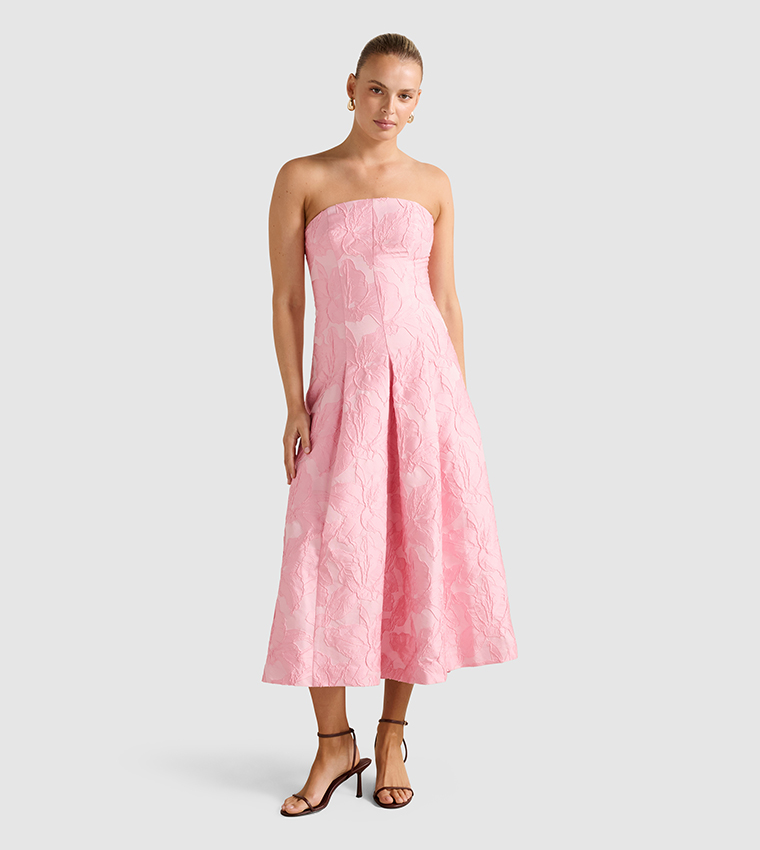 FN CHARLOTTE Strapless Jacquard Midi Dress