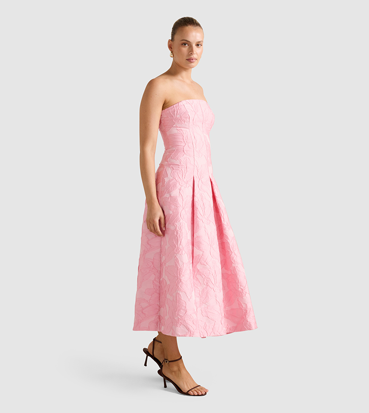 FN CHARLOTTE Strapless Jacquard Midi Dress