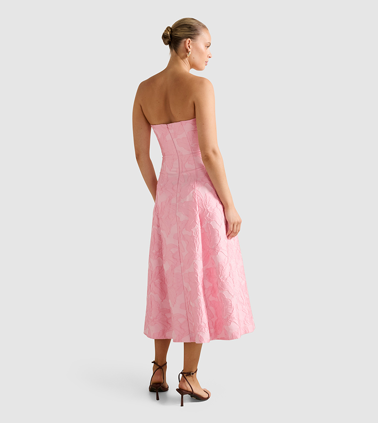 FN CHARLOTTE Strapless Jacquard Midi Dress