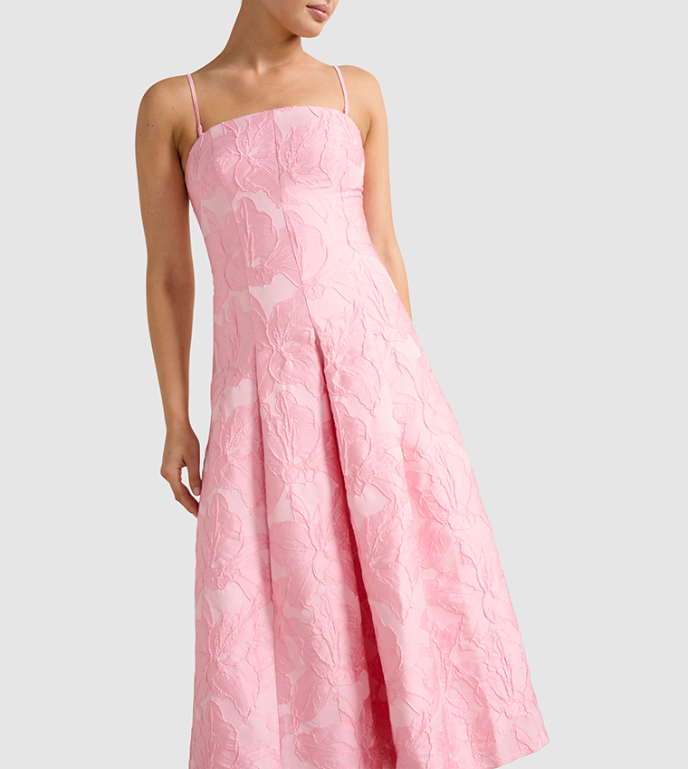 FN CHARLOTTE Strapless Jacquard Midi Dress