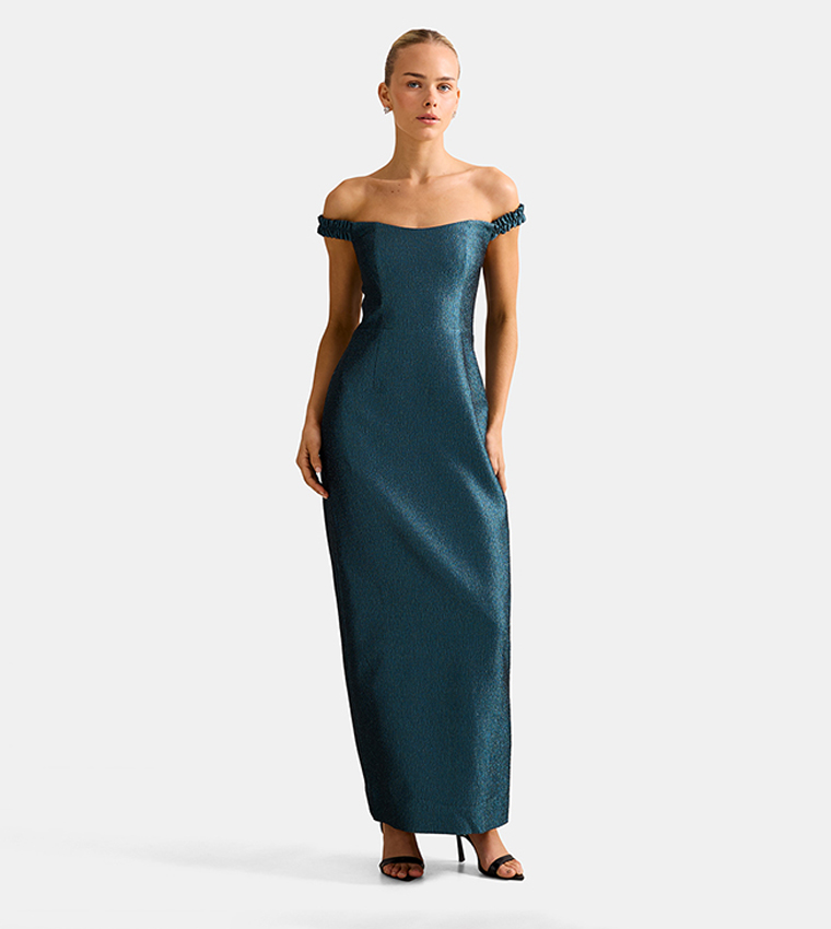 MINDY Bardot Ruffle Maxi Dress